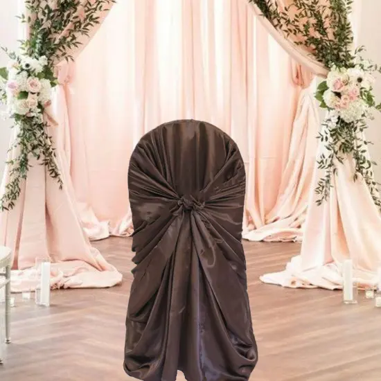 1 Piece Satin Self Tie Universal Event Chair Cover Chocolate {6}