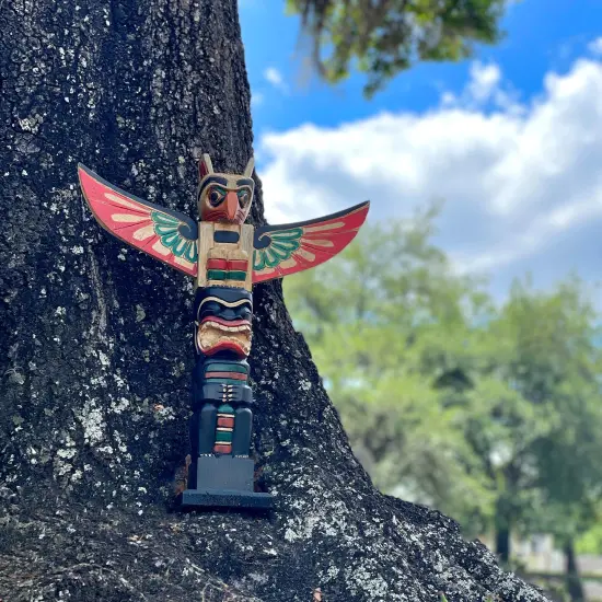Northwest Coast Style Wooden Totem Pole Sculpture {9}