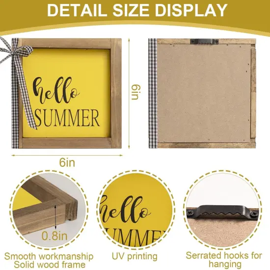 Hello Summer Tabletop Decor Office Farmhouse Table Mantel Wood Wall Decor {2}