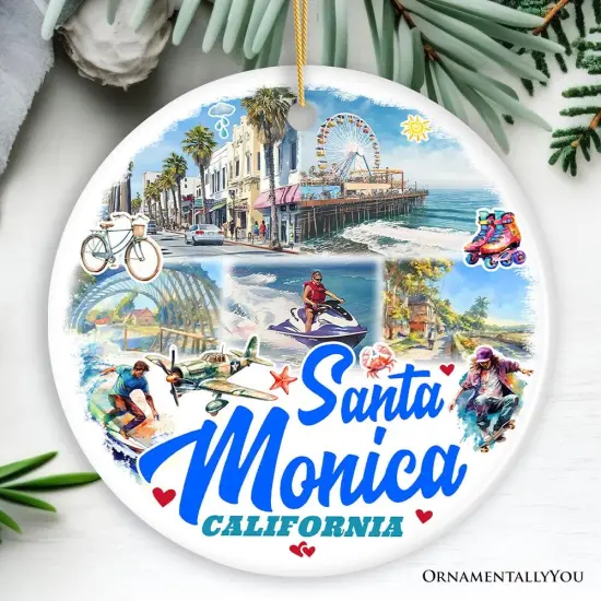 Santa Monica Resort Town Ceramic Ornament, California Coastal Christmas Souvenir and Decoration {1}