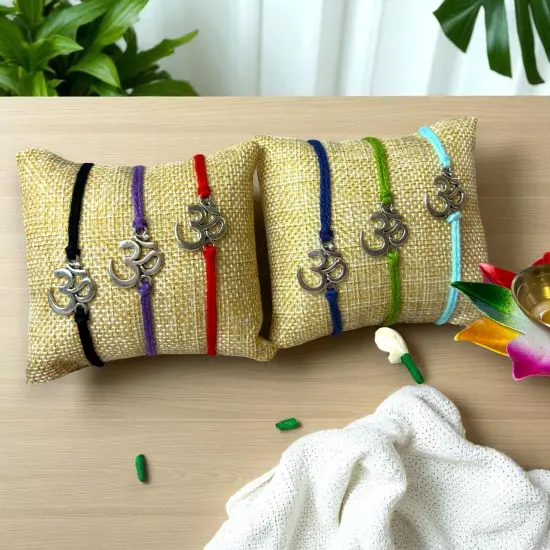 Assorted Om Raksha Bandhan Rakhi Memorial Bracelet, Red Thread Hindu Festival Bracelet for Sister and Brother Made in Usa {1}