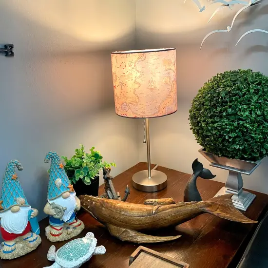 Decorative Treasure Map Brushed Nickel Accent Lamp Coastal Pirate Beach Decor {7}