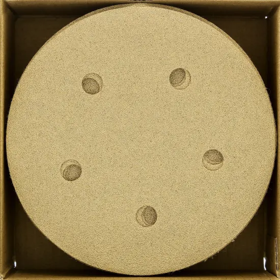 80 Grit - 5" Gold DA Sanding Discs - 5-Hole Pattern Hook and Loop - Box of 50 {2}