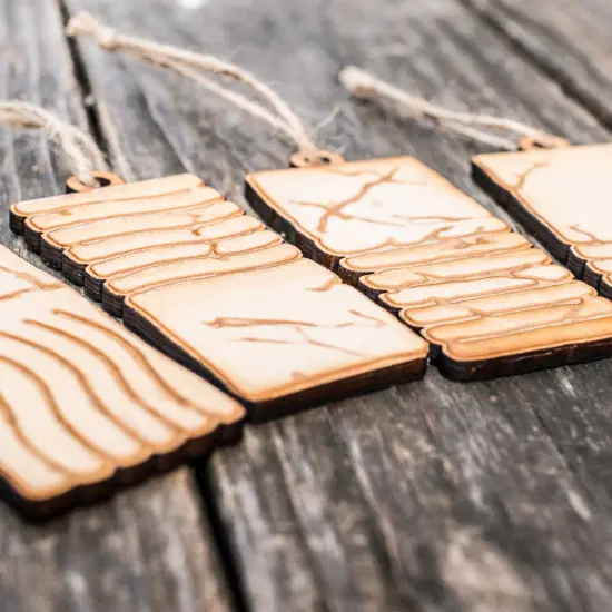 Ornament - Elemental Stones - Set of 4 - Raw Wood 2x4in {3}