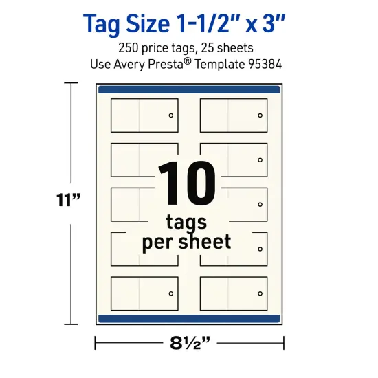 Avery Printable Perforated Rectangle Price Tags, Sure Feed Technology, 1-1/2" x 3", Matte Ivory Cardstock, Print-to-The-Edge, Laser/Inkjet Printable, 100 Total {5}