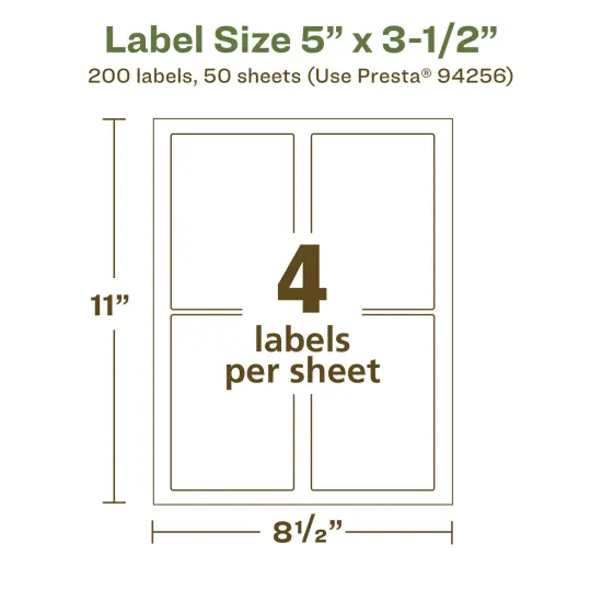 Avery Recycled Matte White Labels,5" x 3-1/2" Rectangle {5}