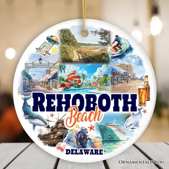 Rehoboth Beach Ceramic Ornament, Delaware Coastal Christmas Gift and Souvenir {1}