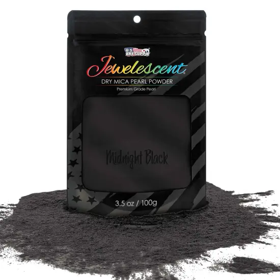 Jewelescent Mica Pearl Pigment Powder, Midnight Black 3.5 oz (100g) Pouch - Cosmetic Grade, Epoxy Resin Color Pigment, Mica Powder for Resin, Soap, Slime, Candle Dye, Art, Crafts {1}