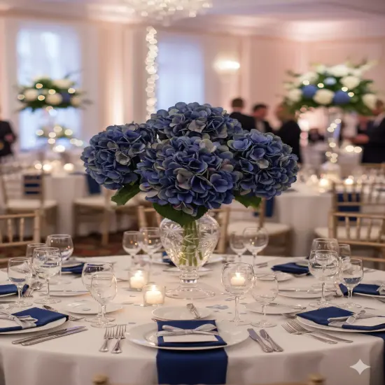 Set of 12: Artificial Hydrangea Flower Stem | 18.5-Inch | Indoor Use | Dark Blue | Floral Stems | Parties & Events | Home & Office Decor {3}