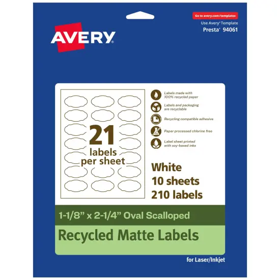 Avery Recycled Matte White Labels,1-1/8" x 2-1/4" Oval Scalloped {1}
