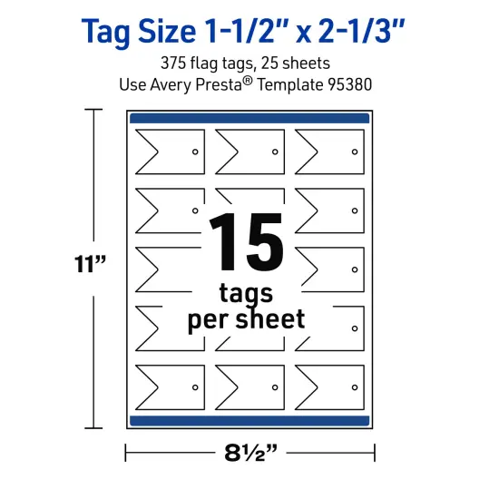 Avery Printable Banner Rectangle Flag Tags, Sure Feed Technology, 1-1/2" x 2-1/3", Glossy White Cardstock, Print-to-The-Edge, Laser/Inkjet Printable, 150 Total {5}