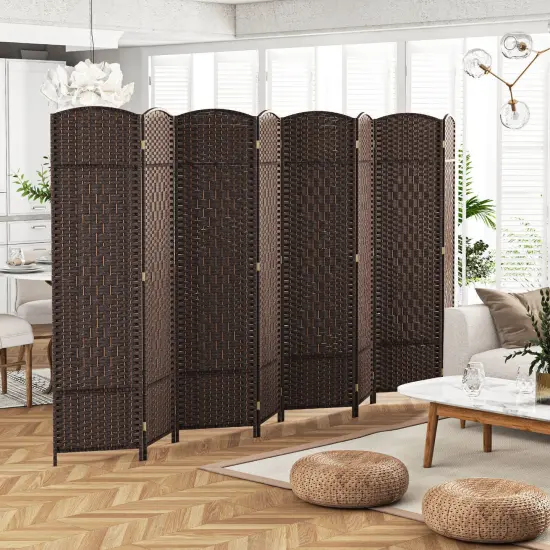 Costway 8-Panel Room Divider 6 FT Tall Folding Privacy Screen with Solid Wood Frame Brown/Black {9}