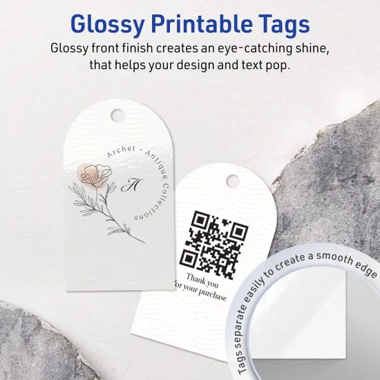 Avery Printable Arched Printable Tags, Sure Feed Technology, 2" x 3-1/2", Glossy White Cardstock, Print-to-The-Edge, Laser/Inkjet Printable, 80 Total {3}