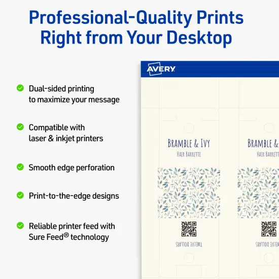 Avery Printable Rounded Rectangle Foldover Tags, Sure Feed Technology, 1-1/2" x 2-1/8", Matte Ivory Cardstock, Print-to-The-Edge, Laser/Inkjet Printable, 80 Total {2}