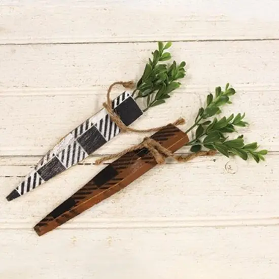 2 Asstd. Rustic Buffalo Check Carrots in White or Orange for Easter Home Decor {2}