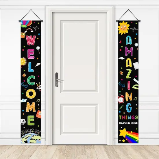 Welcome Back to School Porch Sign Banner Decorations(Black1) {1}