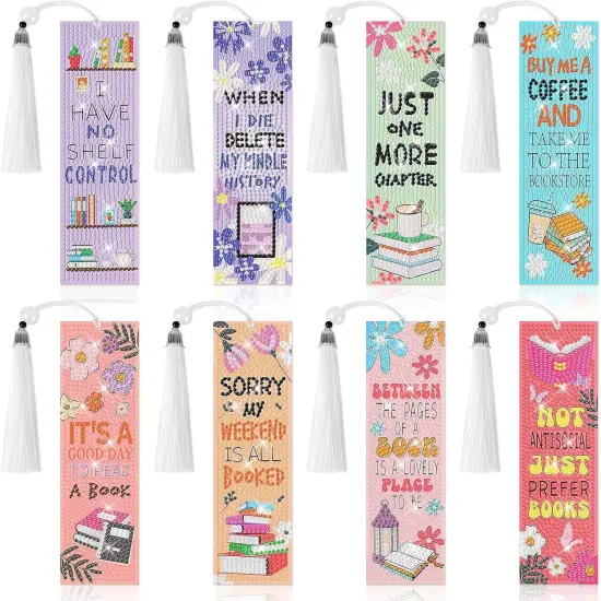 8 Pieces Book Lovers Diamond Art Bookmarks 5d Beaded Bookmark {1}