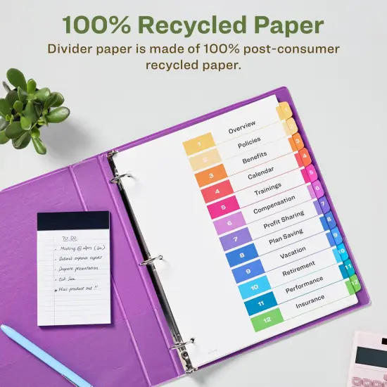 Avery EcoFriendly Recycled Dividers for 3 Ring Binders, 12 Tabs per Set, Customizable Table of Contents, Multicolor Tabs (3 Sets of 11083) {3}