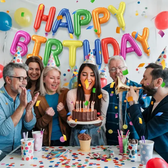 Rainbow Happy Birthday Balloons Banner {3}