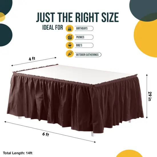 Ruffle Disposable Table Skirt 14 Ft Long Pleated Table Skirts with Adhesive Strip &ndash; Fits 6ft+ Rectangle or Round Tables &ndash; Ideal for Birthday Parties, Gender Reveal, Baby Showers & Event Decorations 6 pack by Exquisite Brown {4}