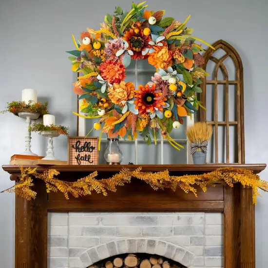 24 Inch Fall Wreath with Sunflowers {4}