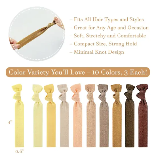 Wrapables No Crease Ouchless Elastic Ribbon Hair Ties Ponytail Holders (Set of 30), Neutral {2}