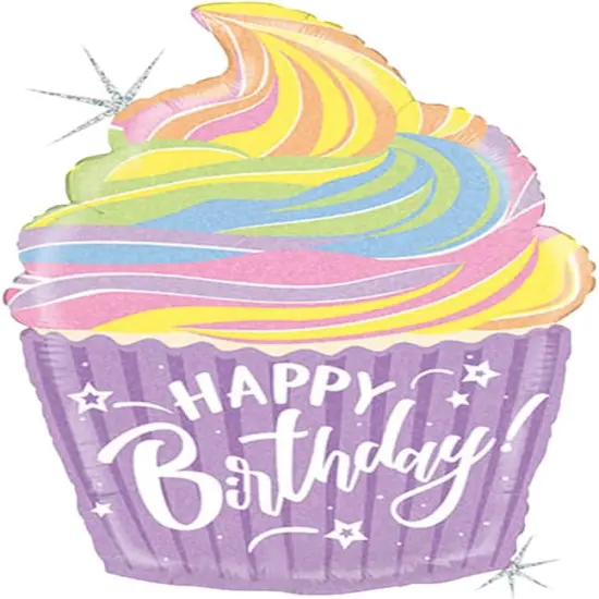 Happy Birthday Pastel Cupcake Foil Balloon 27" {1}