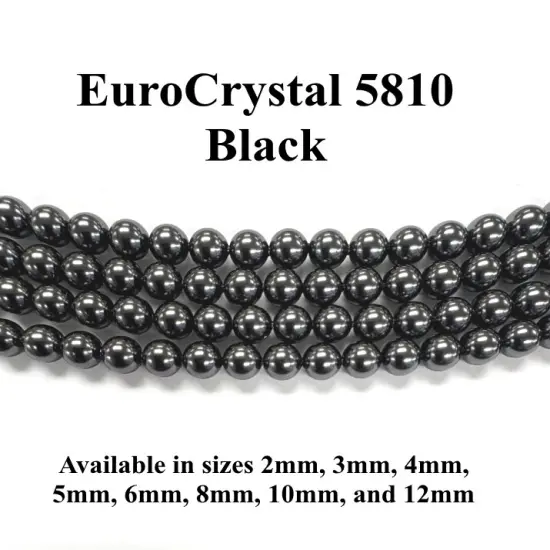 Black EuroCrystal 5810 Round Pearls - 2mm, 3mm, 4mm, 5mm, 6mm, 8mm, 10mm, and 12mm - Strands - Made in Austria {1}