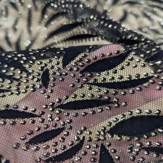 1 Yard Black Velvet Flocking Lace Glitter Mesh Fabric with Stretch 100 Percent Polyester 59/60 Inches Wide Black & Silver {5}