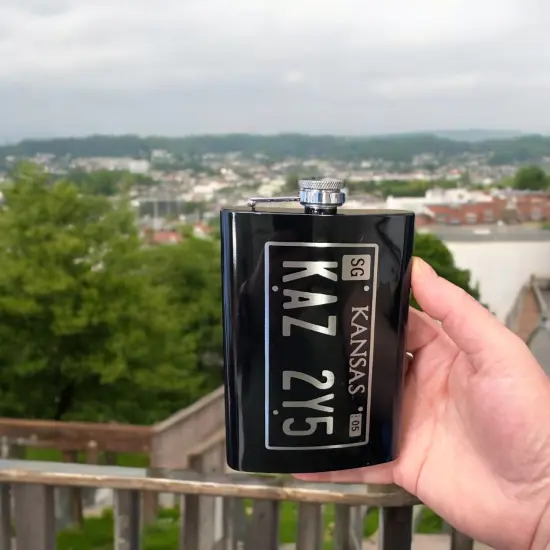 8oz BLACK Kansas License Plate Flask {4}