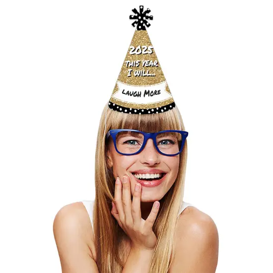 Big Dot of Happiness Pop, Fizz, Clink! Cone Party Hats - 2025 New Year's Eve Resolution Cone Party Hat for Kids and Adults - Set of 8 (Standard Size) {4}