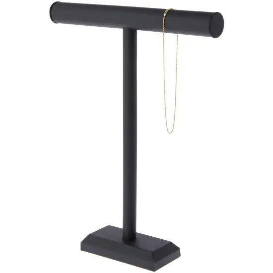 Plymor Black Faux Leather T-Bar Necklace Display Stand, 14" W x 18" H {3}