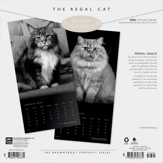 The BrownTrout Portrait Series: The Regal Cat | 2026 12 x 24 Inch (Hanging) Monthly Square Wall Calendar | Plastic-Free {2}