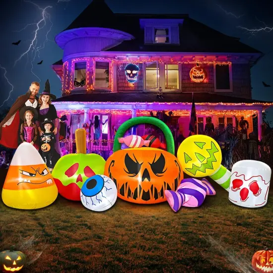 10 FT Halloween Inflatable Outdoor Decorations Pumpkin Ghost Combo {1}