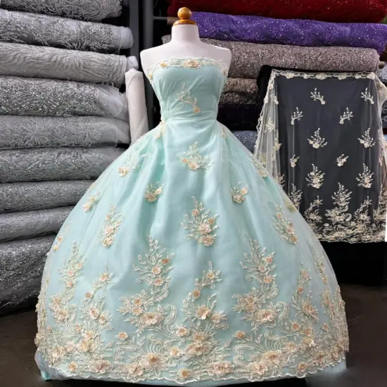 1 Yard Beaded 3D Floral Lace Fabric Embroidered Elegant Mesh Dress 51" Width Black {3}