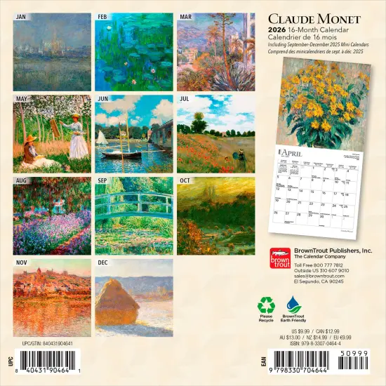 Claude Monet | 2026 7 x 14 Inch (Hanging) Monthly Mini Wall Calendar | English/French Bilingual {2}