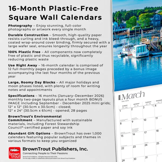 Coast of New England | 2026 12 x 24 Inch (Hanging) Monthly Square Wall Calendar | Plastic-Free {6}