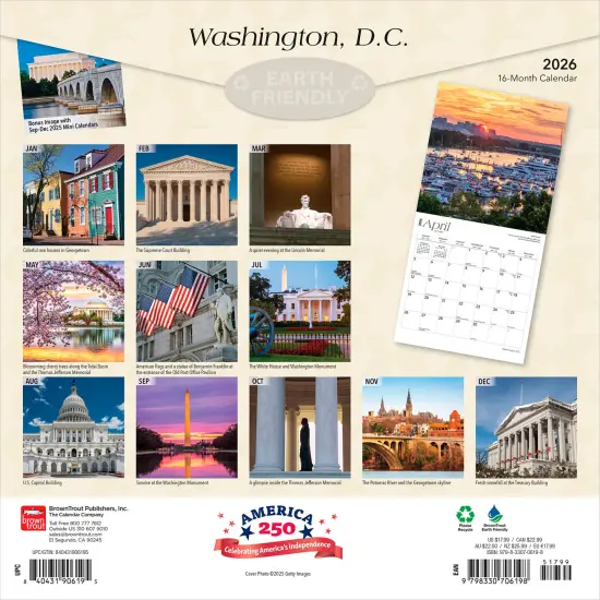 Washington D.C. | 2026 12 x 24 Inch (Hanging) Monthly Square Wall Calendar | Plastic-Free {2}
