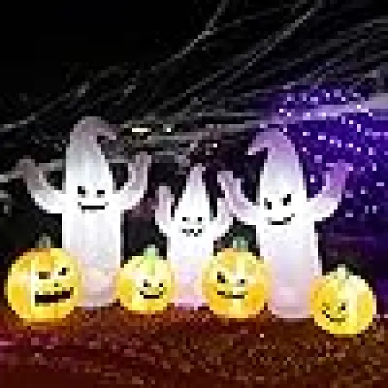 Long Lighted Halloween Inflatable Ghosts with Pumpkins {4}