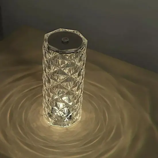 Clear 9" Acrylic Crystal TABLE LAMP USB Rechargeable Rose LED Light Party Home {2}