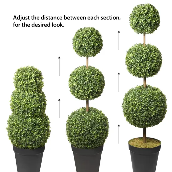 Haute Decor Adjustable Artificial Topiary - Includes 1 Artificial Boxwood Topiary for Front Porch - Adjust The Space Between Topiary Balls - Available in Triple or Double Styles {1}