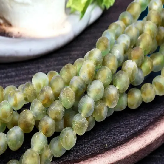 11-12mm Green/Brown Blended Glass Chunky Recycled Glass Beads (22" Strand) {1}