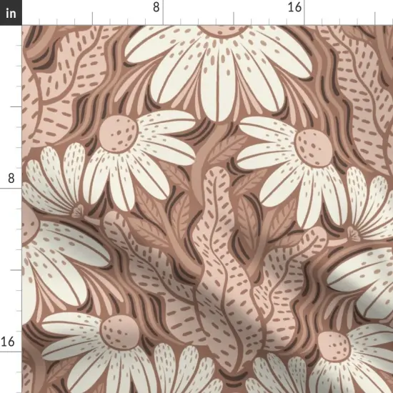 Various Fabrics by the Yard or Fat Quarter Whimsical Floral Retro Blossom Earth Tone Daisy Dots Leaves Daisies Garden Large Scale Custom Printed Fabric by Spoonflower {2}