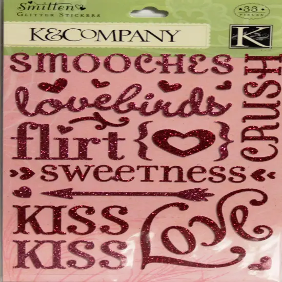 K & Company Smitten Die-cut Glitter Word Stickers-Double Pack {1}