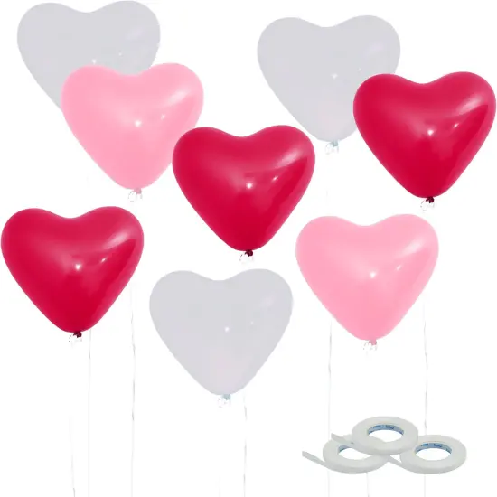 4E's Novelty 36 Pack Latex Heart Shaped Balloons 10 inch With Ribbon - Pink White Red Heart Balloons, Valentines Day Balloons, Perfect for Marriage Proposal & Valentines Day Decorations & Wedding Party {1}
