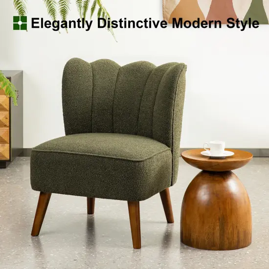 32.75"H Upholstered Tufted Accent Chair with Rubber Wood Legs Green {2}