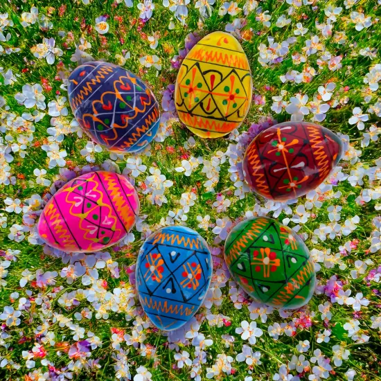 Set of 6 Mini Geometric Ukrainian Pysanky Wooden Easter Eggs 1.6 Inches {3}