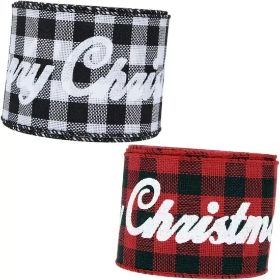 2 Rolls Christmas Ribbon Gingham Wrapping Ribbon Christmas Ribbon for Crafts {1}