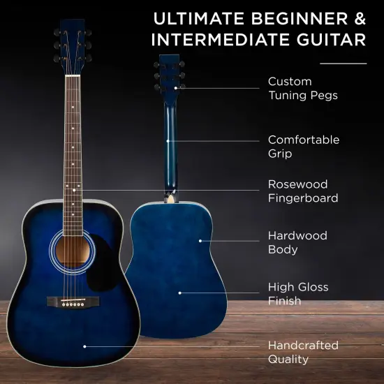 Best Choice Products 41in Full Size All-Wood Acoustic Guitar Starter Kit w/ Gig Bag, Pick, Strap, Rag Blue {4}