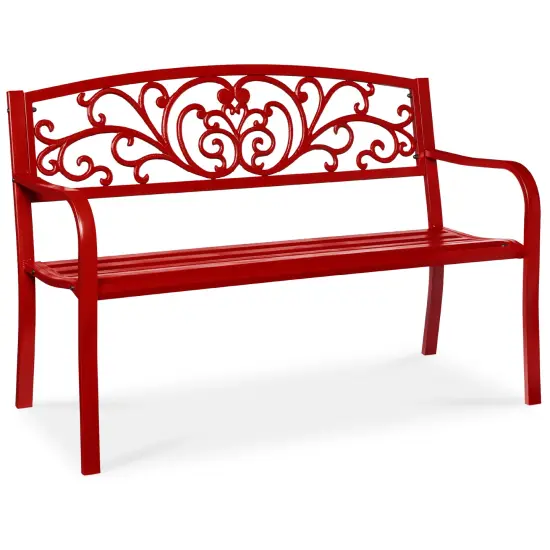Best Choice Products Outdoor Steel Bench Garden Patio Porch Furniture w/ Floral Design Backrest Marigold {7}